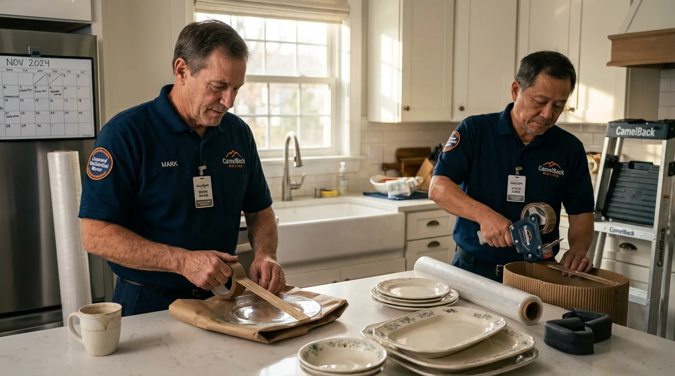 Professional crew packing kitchen dishware in Chesterton, IN