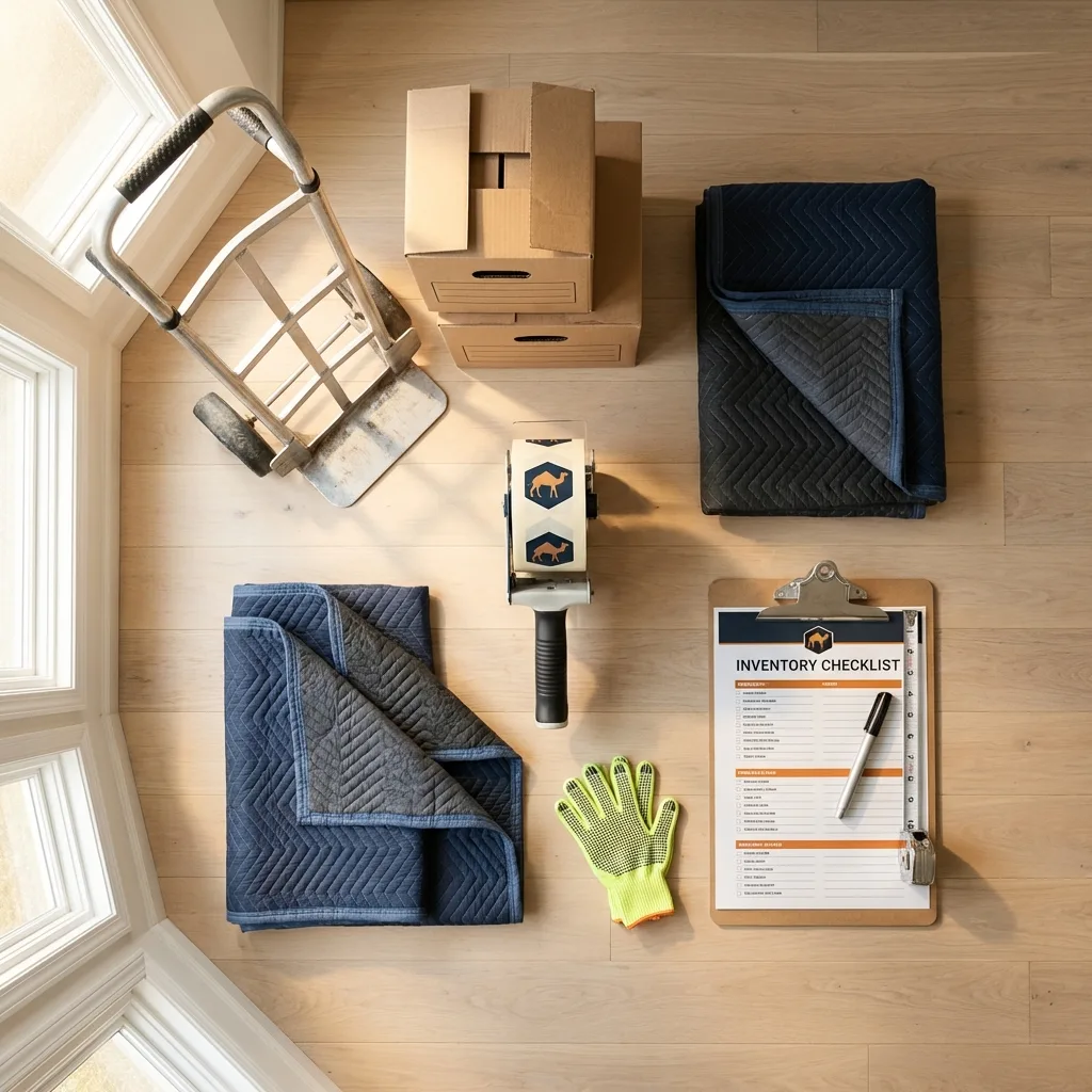 Professional moving supplies and packing materials layout for Chesterton residential relocations